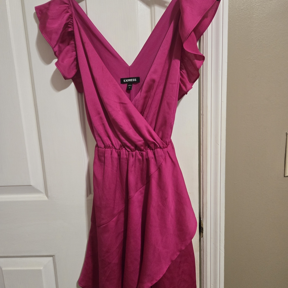 Express Fuchsia Ruffle Wrap Dress